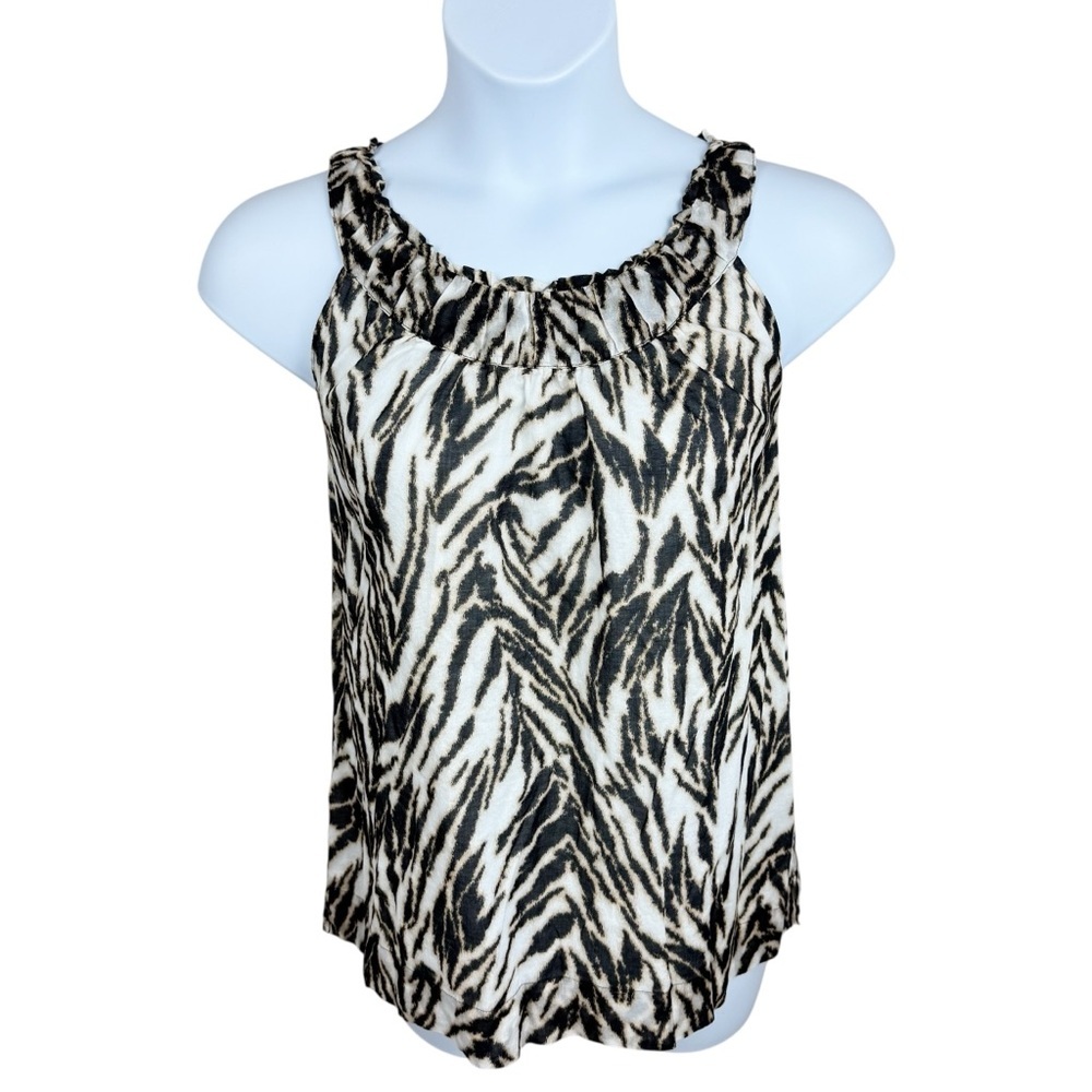 Talbots Brown Black Tiger Animal Print Sleeveless Y2K Cotton Lined Top Size 14